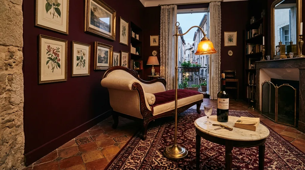 Appartement mature de Perpignan, intérieur grenat et lin — tel rose mature Mathilde